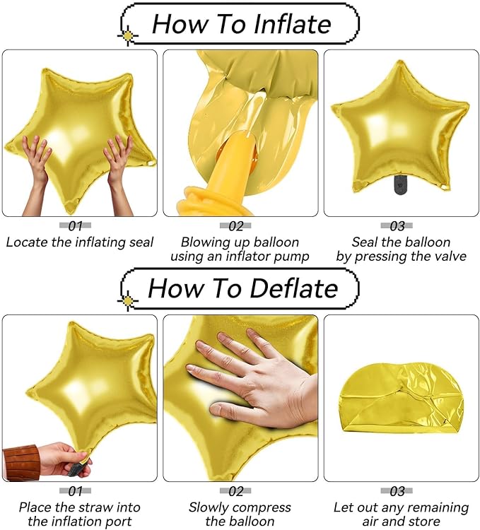16 Pcs Black Gold Star Balloons, 22/18/10 Inch Foil Balloons, Four-Pointed - Image 3
