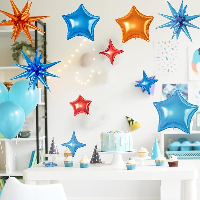 16 Pcs Orange and Blue Star Balloons, 22/18/10 Inch Foil Balloons, Four-Pointed - Image 5