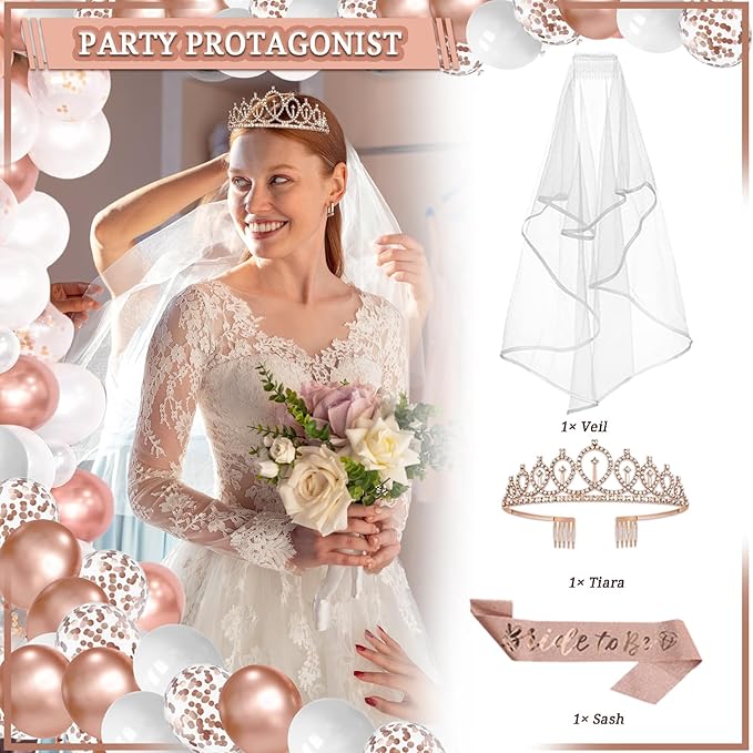 274 Pcs Rose Gold Bridal Shower Decorations, Bachelorette Party Decorations - Image 4