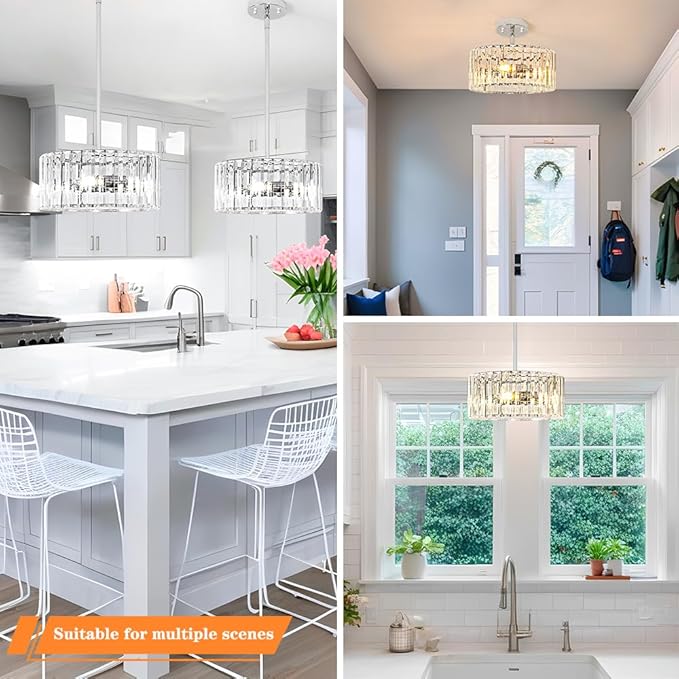 Modern Crystal Chandelier for Dining Room, Chrome Semi Flush Mount Ceiling - Image 4