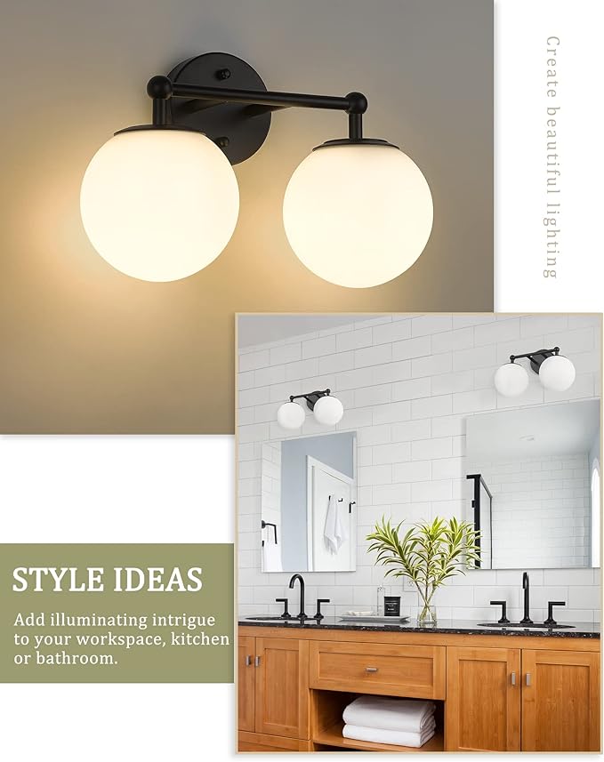 Black Vanity Light, 2 Light Black Modern Bathroom Light Fixtures Over Mirror - Image 5