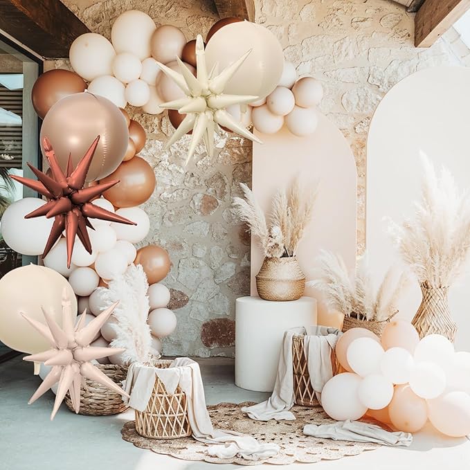 6Pcs Sand White Brown Foil Balloons, 22Inch Cream Beige 4D Round Ball Balloon - Image 4