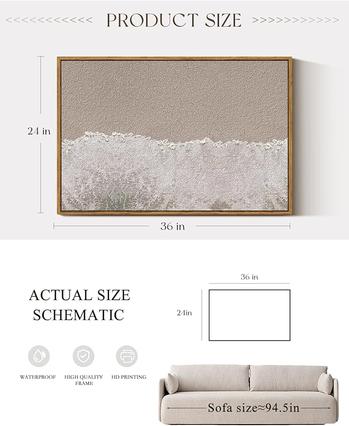 ARPEOTCY Large Framed Canvas Wall Art, 24x36 Inch, Modern Minimalist Coastal - Image 2