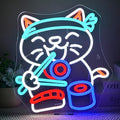 Wanxing LED Neon Sign for Wall Decor, Ramen Cat Eat Sushi Neon Light, USB by Wanxing
