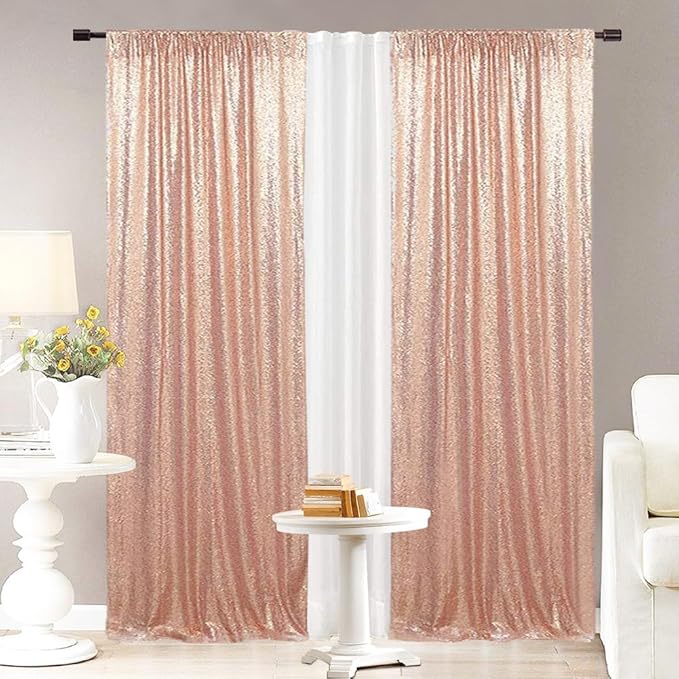 Eternal Beauty Rose Gold Sequin Backdrop Curtains, Shimmer Back Drop - Image 5