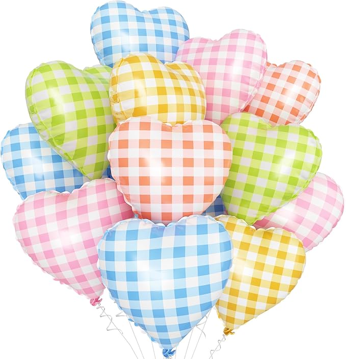 Colorful Checkered Heart Balloons by Adorely