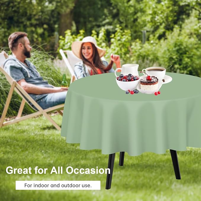 QIKSION Sage Green Round Tablecloth 6 Pack, 84 Inch Plastic Table Cover - Image 4