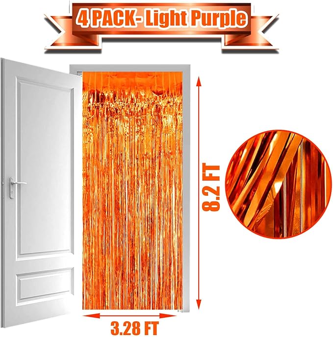 4 Pack Orange Foil Fringe Curtain Backdrop, 3.28Ftx8.2Ft Metallic Tinsel Foil - Image 4