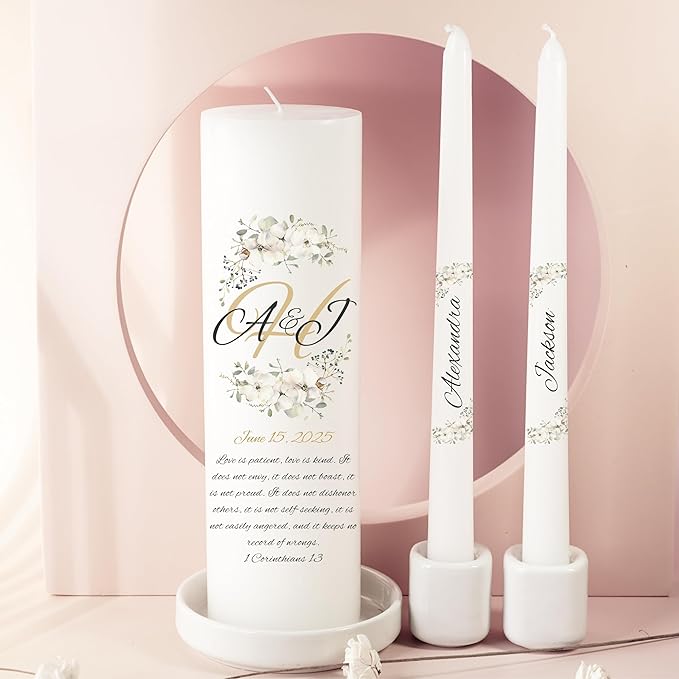 Unity Candles for Wedding, Modern Unity Set, Custom and Personalized Pillar and - Image 2