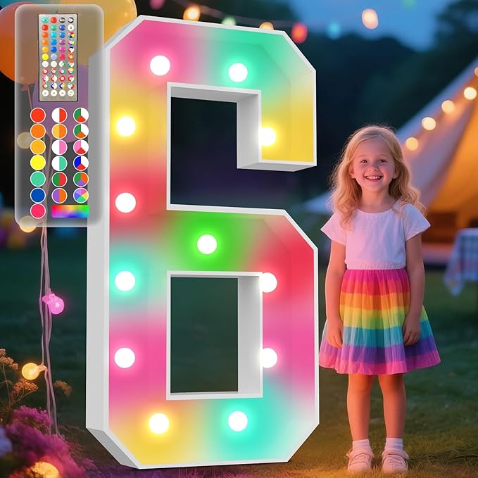 Ledido 4FT Marquee Light Up Numbers, 34 Colors Changing Marquee Numbers 4 Feet by Ledido