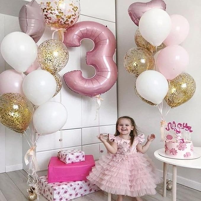 Light Pink 3 Number Balloon, 40 Inch Jumbo Pearl Light Pink Helium Foil Number - Image 4