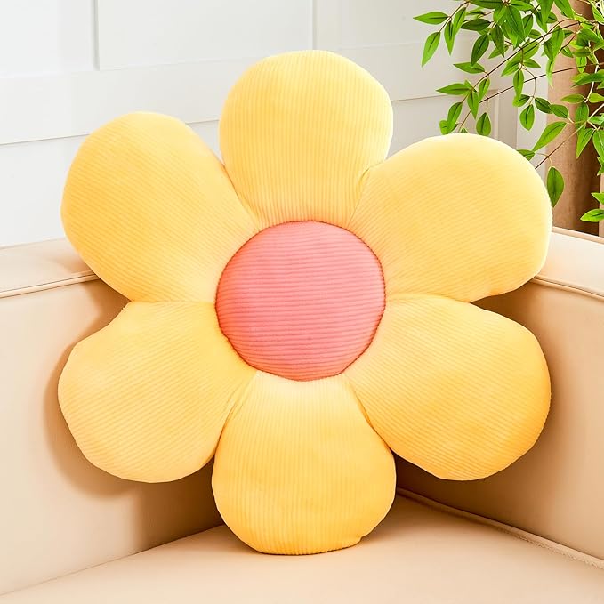 Yellow Flower Pillow, 14.9" Cute Flower Shaped Floor Pillow, Aesthetic Floral by Kcvvcr