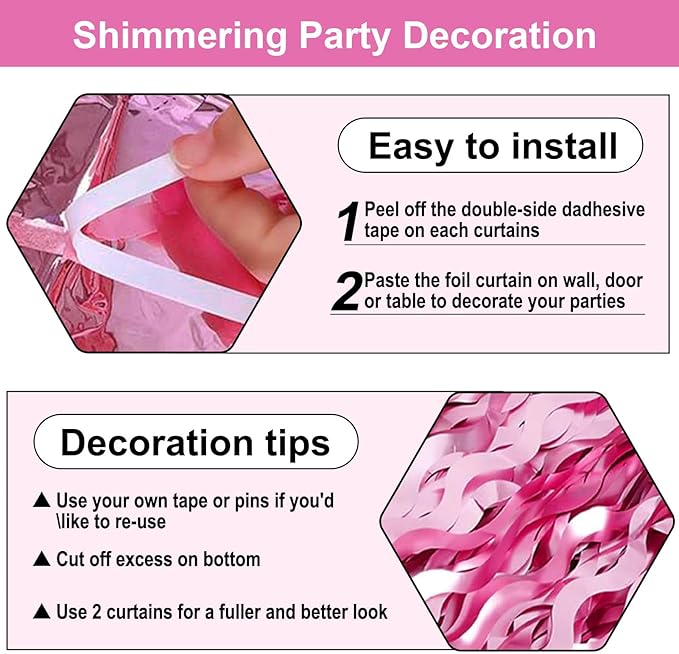 4 Pack Pink Wave Foil Fringe Curtain Backdrop, 3.28Ft x 8.2Ft Metallic Tinsel - Image 3