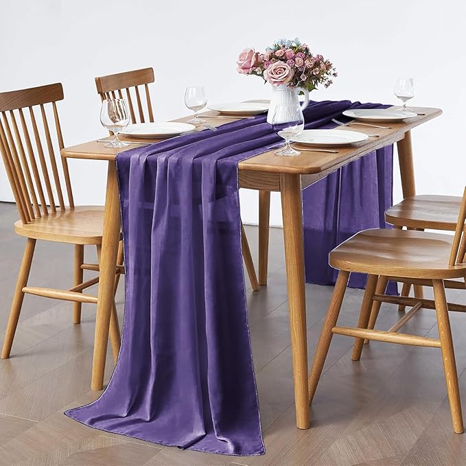 2 Pack 10Ft Chiffon Purple Table Runner Sheer 29x120 Inch - Image 5