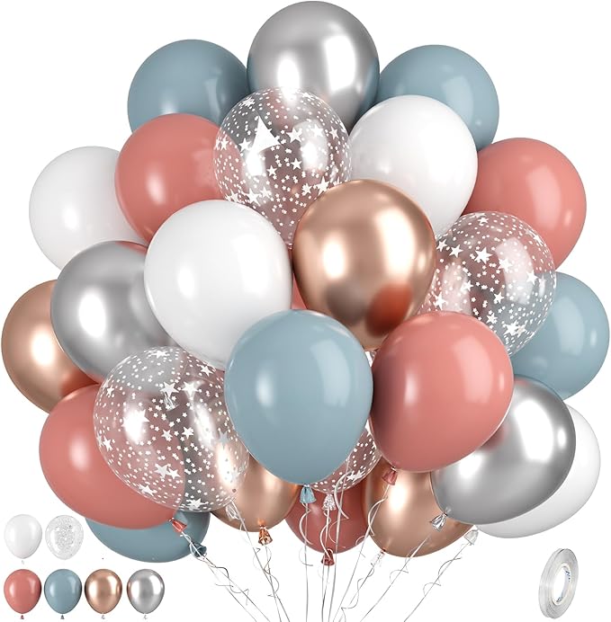 Dusty Pink Blue Balloons by Paready