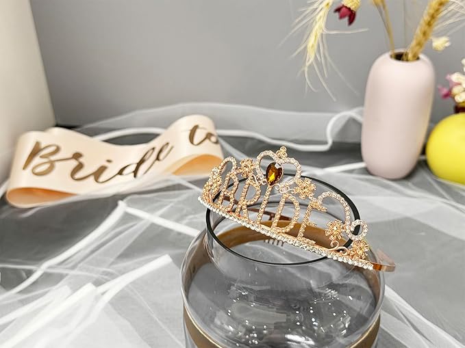 JETKONG 3 Pcs Bachelorette Party Decorations "BRIDE" Crown, Bride to Be - Image 2