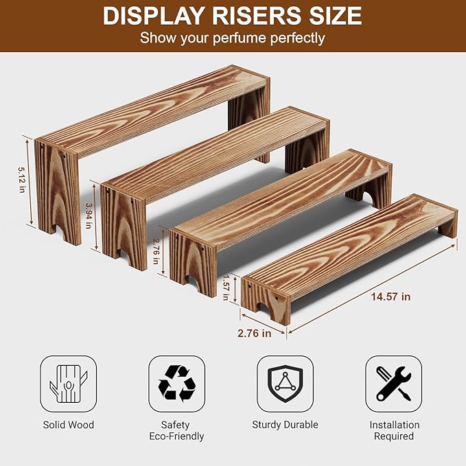 14 Inch Large Wooden Tiered Riser Display Stands, 2 Set Stackable Wooden - Image 9