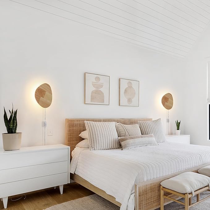 Modern Minimalist Plug in Wall Sconces, 9.4'' Plug-in Or Cordless Wood - Image 2