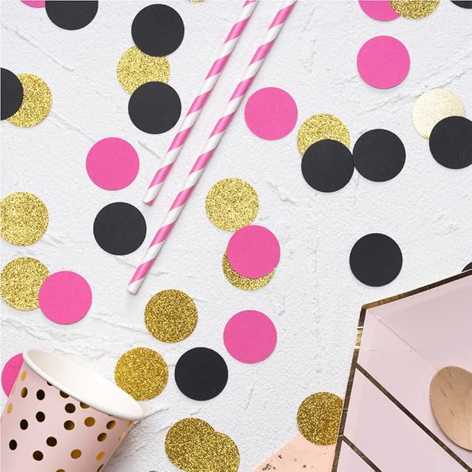 Gold Black and Hot Pink Confetti Table Decoration - Image 2