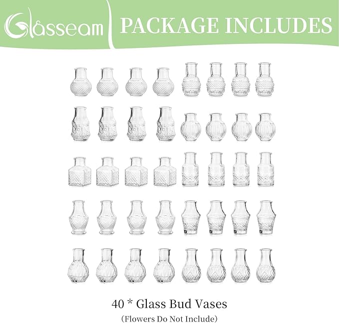 Glasseam Small Bud Vases for Centerpieces: 40PCS Mini Clear Glass Vase Set for - Image 7