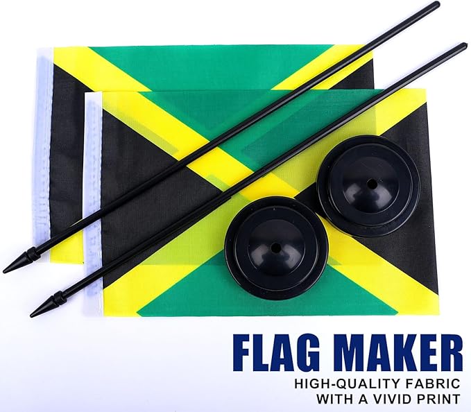 Jamaica Desk Flag 12" Solid Pole Deluxe Set Jamaican Flags Banner Mini Small - Image 5