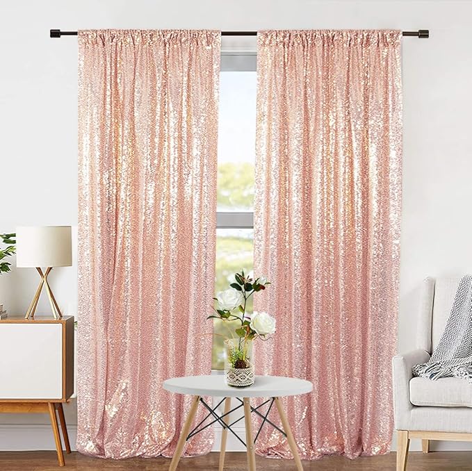 Eternal Beauty Rose Gold Sequin Backdrop Curtains, Valentine's Day Shimmer Back - Image 7
