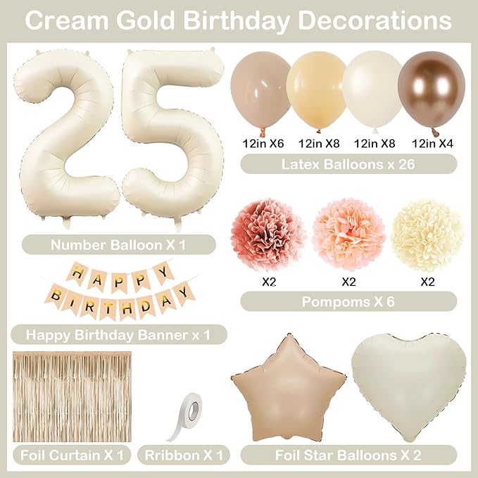 Beige 25th Birthday Decorations - Image 4