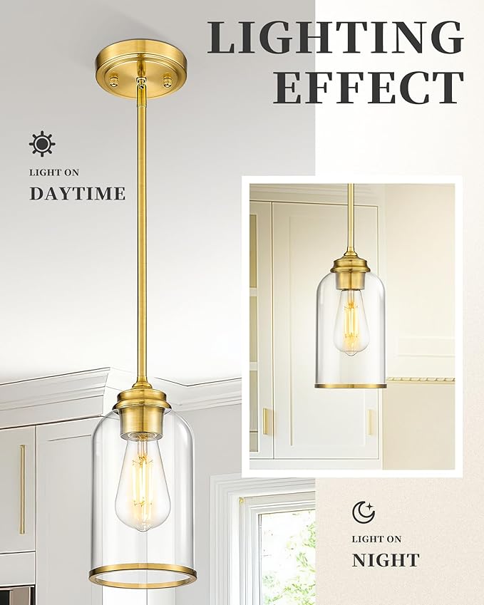 LIROUVET 2 Pack Pendant Lights, Vintage Hanging Lights, Brushed Gold Pendant - Image 5