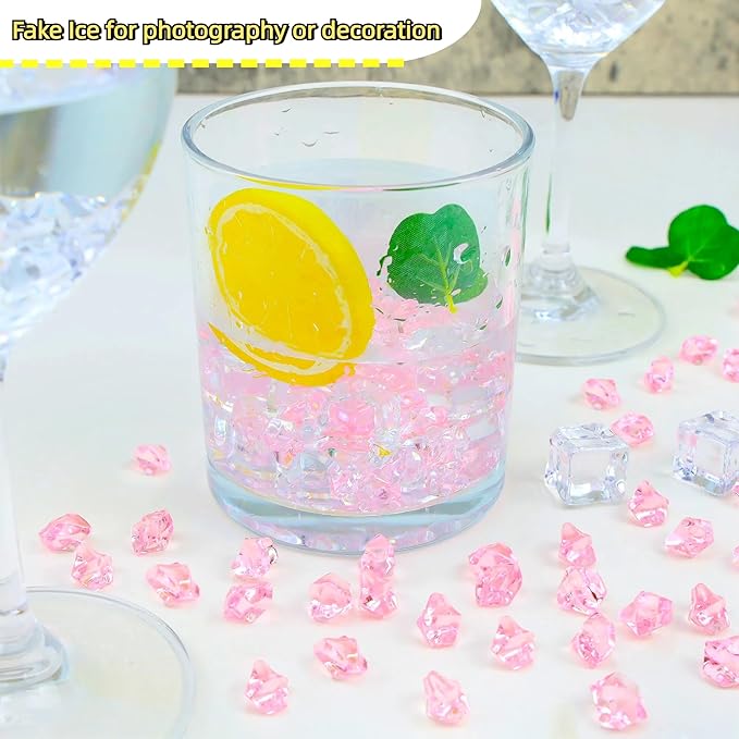 YATOJUZI 500pcs Fake Ice Cubes Pink Acrylic Crushed Rocks Vase Fillers Plastic - Image 3
