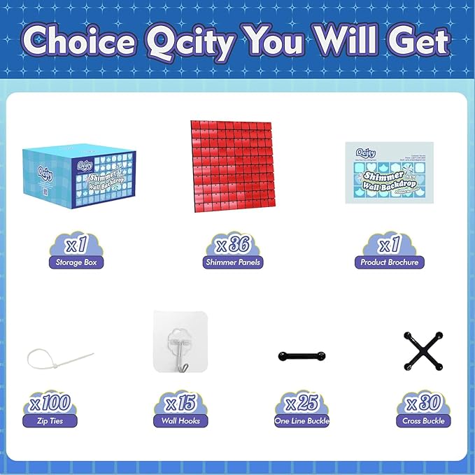 Qcity Red Shimmer Wall Backdrop 36PCS, Square Sequin Glitter Backdrop Panel - Image 2