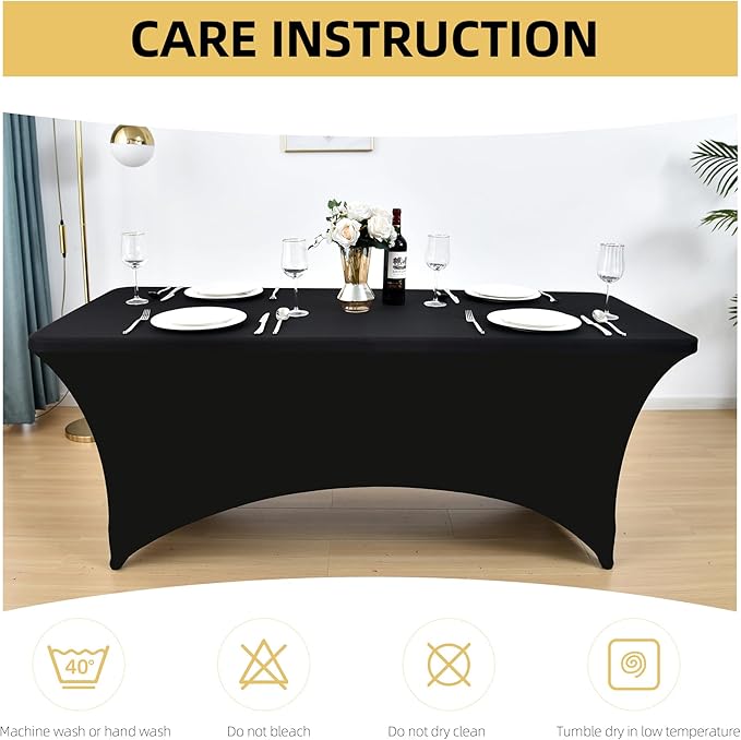 2-Pack 6ft Black Spandex Table Covers - Image 6
