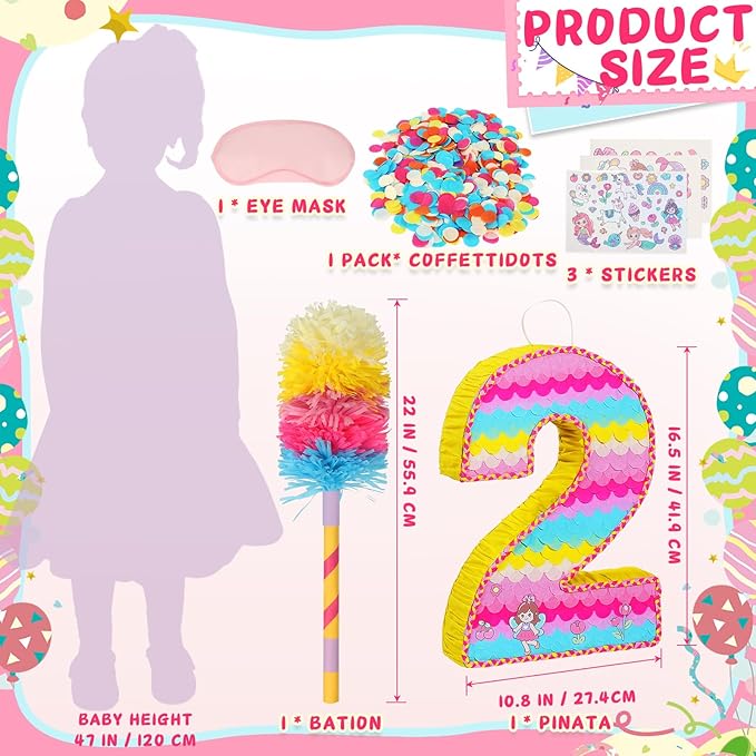 Number 2 Pinata for Birthday Party Decorations, Unicorn Mermaid Theme Pink - Image 4