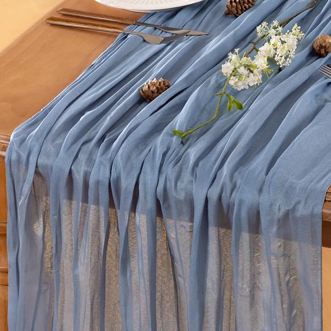 Dusty Blue Table Runner Cheesecloth Table Runner 10FT Farmhouse Table Runners by LINXTAR