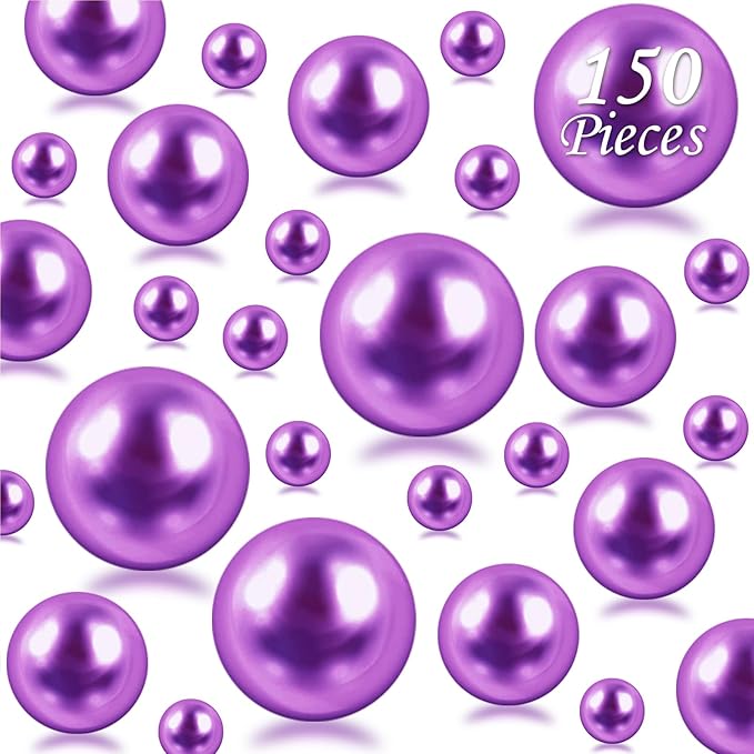 150Pcs Purple Polished No Hole Faux Pearl Beads by Cusmation
