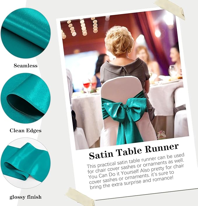 10 Pack Satin Table Runner 12 x 108 Inch Long Peacock Blue Silk Table Runner - Image 5