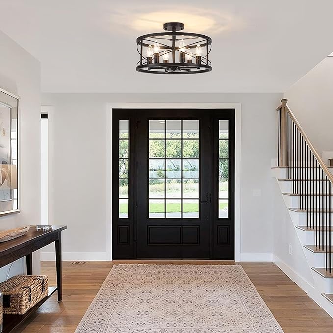 6-Light Black Semi Flush Mount Ceiling Light, 16.54'' Modern Farmhouse Close to - Image 2