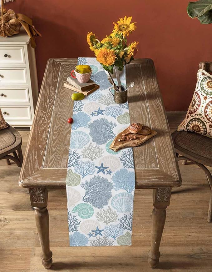 Coastal Coral Cotton Linen Table Runner - Image 4