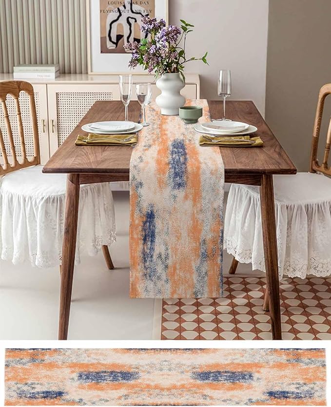 Vintage Oil Painted Cotton Linen Table Runner - Image 6