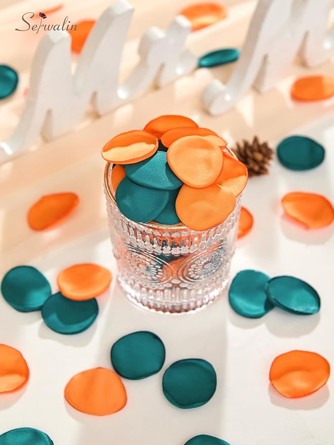 Serwalin 300Pcs Silk Rose Petals Fake Flower Petals Green Orange Artificial - Image 2