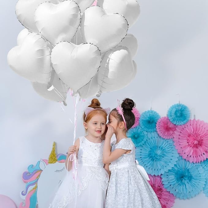 TONIFUL 15Pcs 18 Inch White Heart Balloons White Heart Shape Foil Mylar - Image 6
