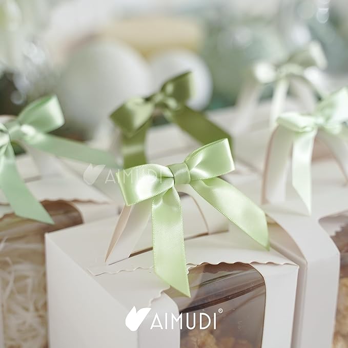 AIMUDI 5 Colors Sage Green Ribbon Bows 2.5" Satin Twist Tie Bows - Image 3
