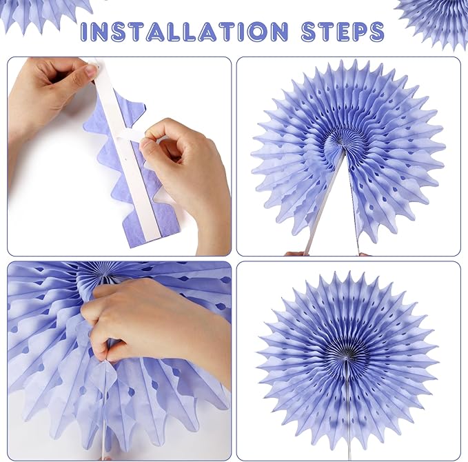 12PCS Paper Fans Pastel Rainbow Colorful Party Decorations Tissue Paper Flowers - Image 4