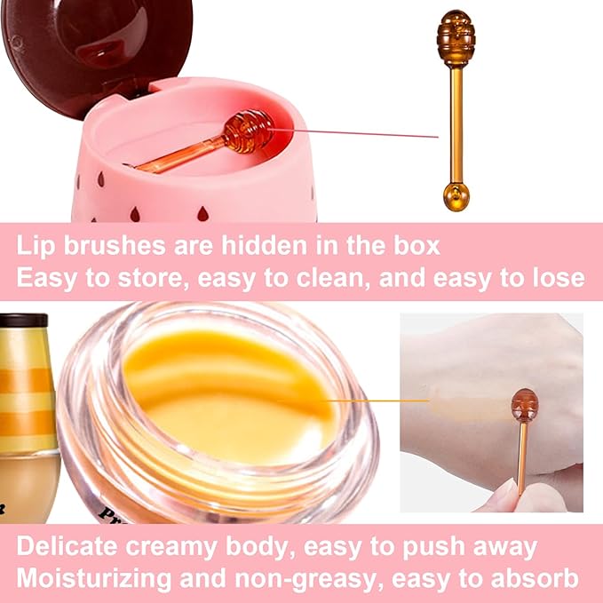 3 PCS Bee Lip Balm Lip Mask Honey Pot, Watermelon & Cherry & Coconut Lip Mask - Image 2