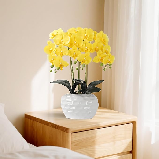 Orchid Artificial Flowers with White Vase Large Silk Faux Phalaenopsis Flowers - Image 3