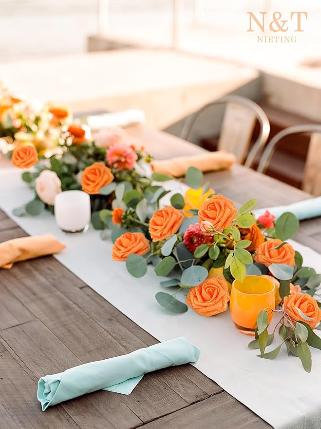 N&T NIETING Artificial Flowers Glowing Burnt Orange Flowers Foam 25pcs Glitter - Image 9