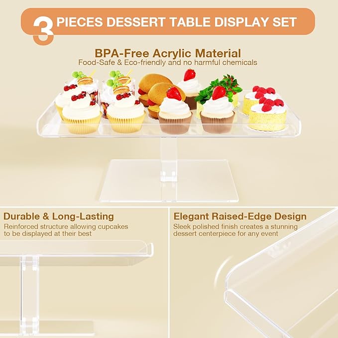 Dessert Cupcake Stand, 3 Set Acrylic Tiered Serving Tray - Image 4