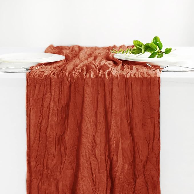 Hahuho Terracotta Cheesecloth Table Runner 10ft, Gauze Boho Rustic Table Runners - Image 4
