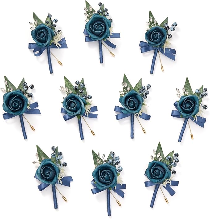 Serwalin 10Pcs Boutonniere for Men, Artificial Flowers for Wedding Decor Prom by Serwalin