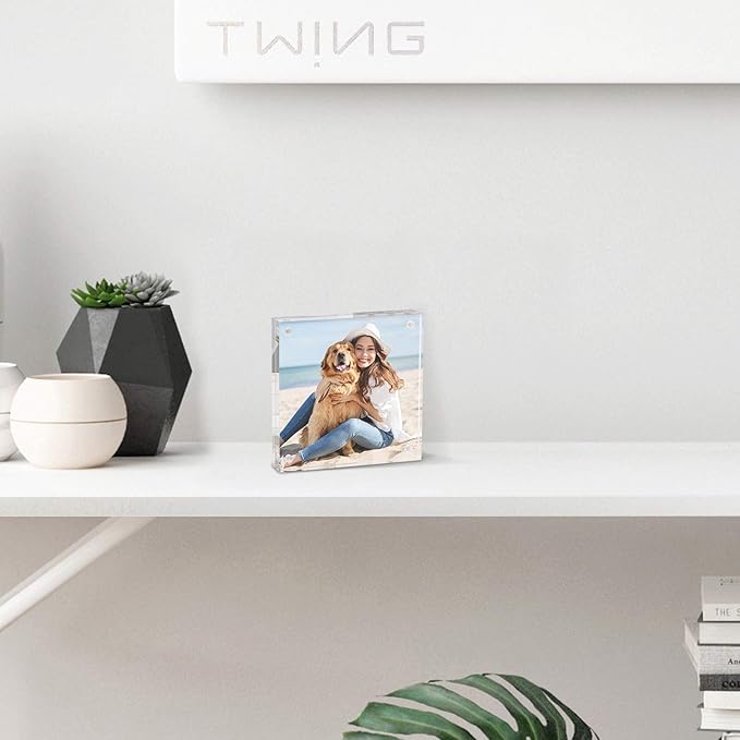 TWING 2 Pack 4x4 Acrylic Picture Frame, Horizontal Magnet Double Sided 4x4 - Image 5
