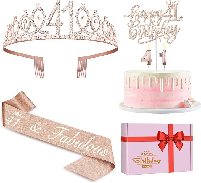 41 Birthday Decorations for Women Including Birthday Sash, Crown/Tiara by JueslyBirthdayParty